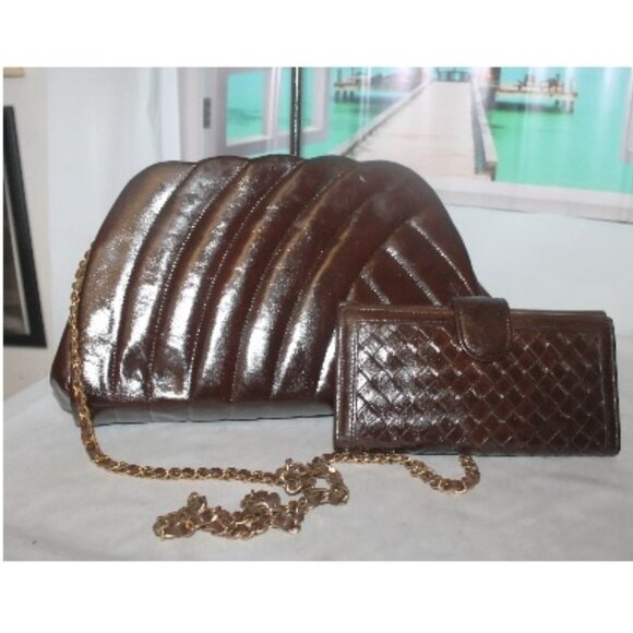 Vintage Handbags - Vintage Mr Joy Italy Quilted Leather Shoulder Purse + Intricco Woven Wallet Set